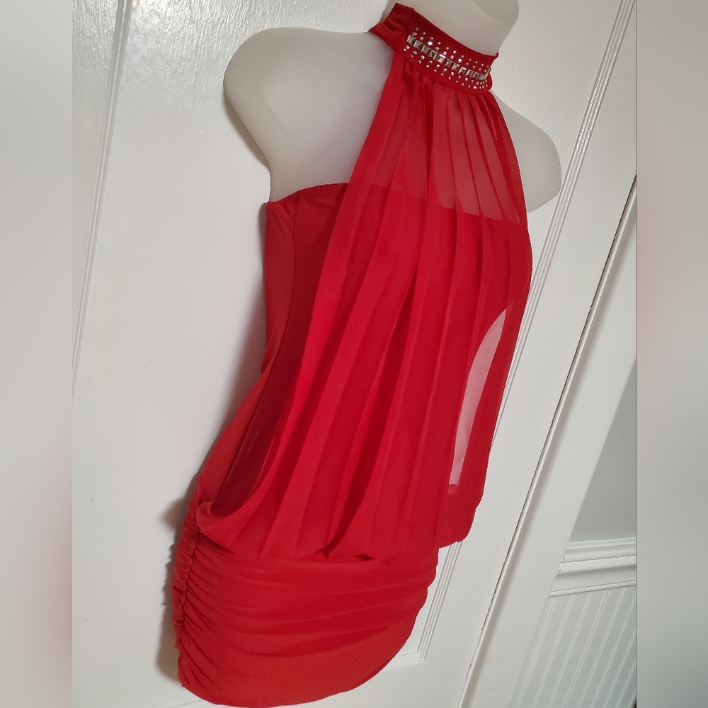 SABORA red pleated halter bodycon tube dress sz s